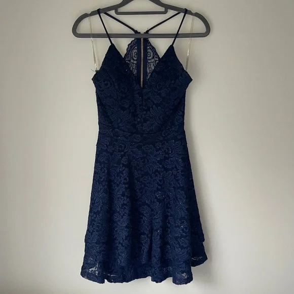 Love, Nickie Lew | Dresses | Sparkly Navy Blue Lace Skater Dress | Poshmark